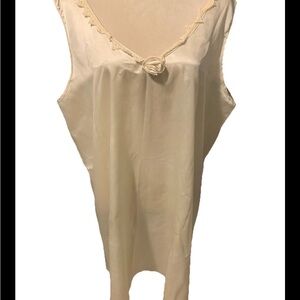 Cover Look Vintage Nightgown Beige Satin Mid Length Lace Neckline W Rose 1X